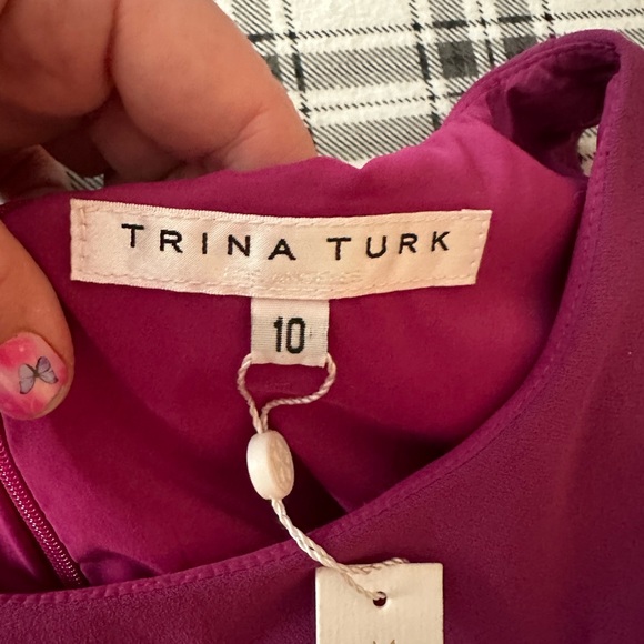 Trina Turk Amethyst Purple Tieges Ruffle Popover Crepe Sheath Day Dress NWT 10 - Picture 11 of 16